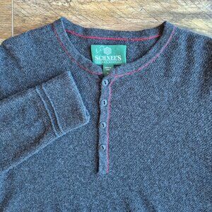 SCHNEE'S 100% Cashmere Henley Sweater Long Sleeve Knit Black Grey Men's M